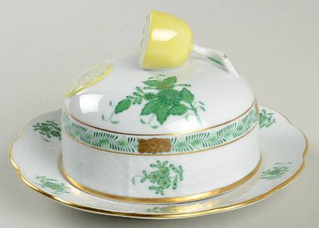 Chinese Bouquet Green (AV) Small Round Covered Butter