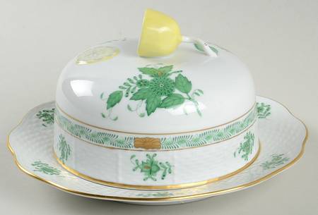 Chinese Bouquet Green (AV) Round Covered Butter by Herend