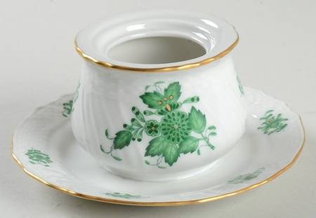 Chinese Bouquet Green (AV) Ink Pot with Attached Tray, No Lid