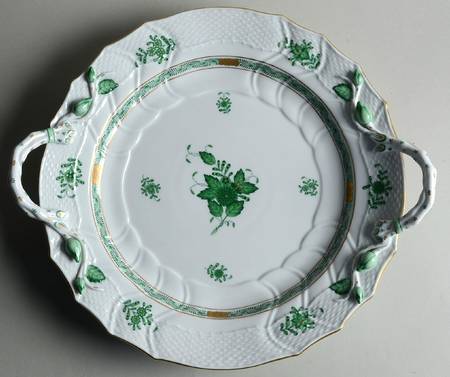 Chinese Bouquet Green (AV) 14" Handled Chop Plate (Round Platter)