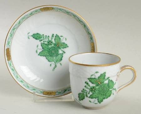 Chinese Bouquet Green (AV) Flat Demitasse Cup & Saucer Set