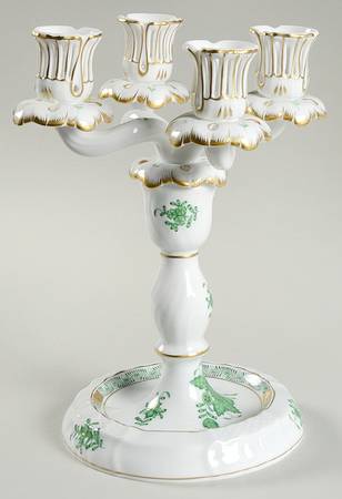 Chinese Bouquet Green (AV) Four Light Candlestick