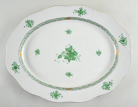Chinese Bouquet Green (AV) 16" Oval Serving Platter