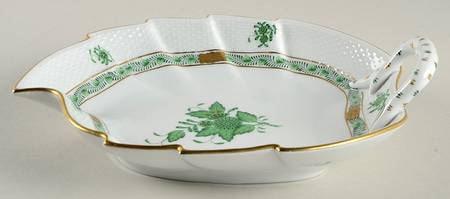 Chinese Bouquet Green (AV) 9" Handled Leaf Dish