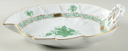 Chinese Bouquet Green (AV) 9" Handled Leaf Dish