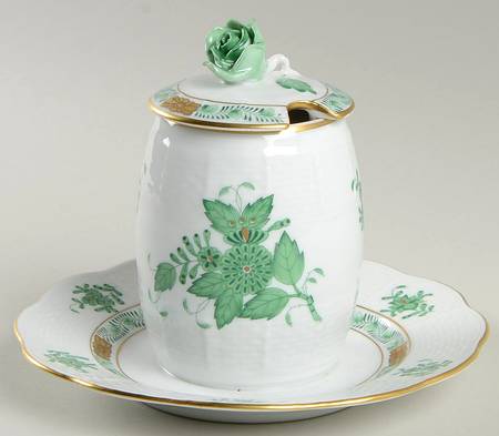 Chinese Bouquet Green (AV) Jam/Jelly & Lid w/Attached Underplate