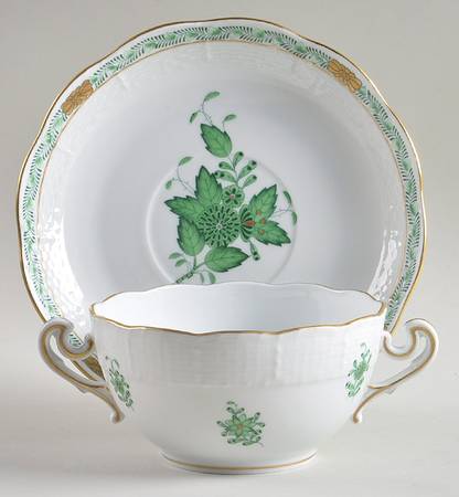 Chinese Bouquet Green (AV) Flat Cream Soup & Saucer Set
