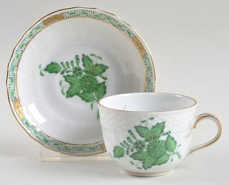 Chinese Bouquet Green (AV) Flat Demitasse Cup & Saucer Set