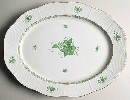 Chinese Bouquet Green (AV) 18" Oval Serving Platter