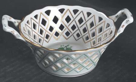 Chinese Bouquet Green (AV) Medium Open Weave Basket with Handle by Herend