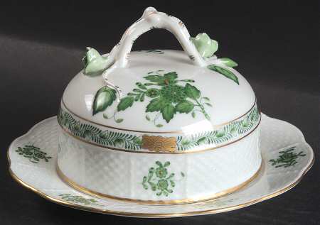 Chinese Bouquet Green (AV) Round Covered Butter