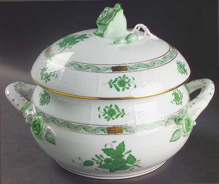 Chinese Bouquet Green (AV) Bean Pot & Lid