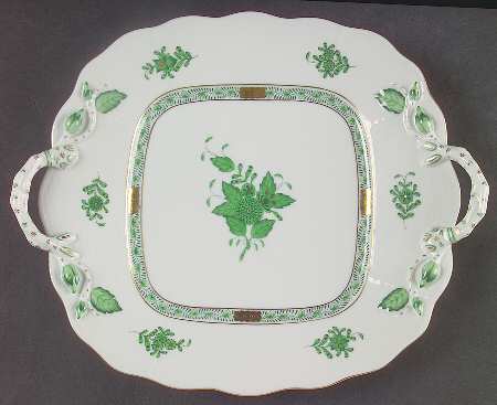 Chinese Bouquet Green (AV) Square Handled Cake Plate by Herend