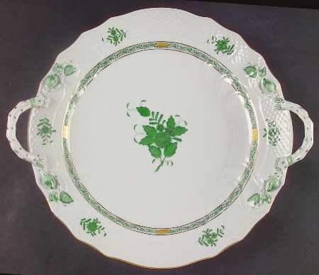 Chinese Bouquet Green (AV) 14" Handled Chop Plate (Round Platter)