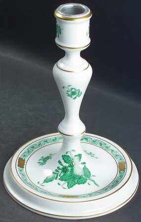 Chinese Bouquet Green (AV) Single Light Candlestick by Herend