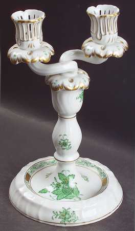 Chinese Bouquet Green (AV) Double Light Candlestick by Herend