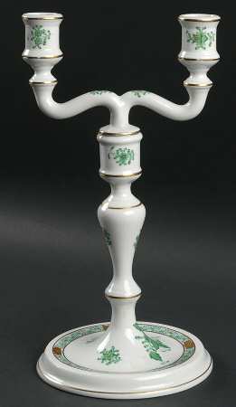 Chinese Bouquet Green (AV) Double Light Candlestick