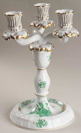 Chinese Bouquet Green (AV) Three Light Candlestick