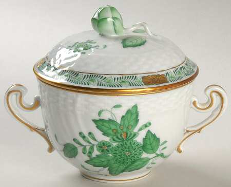 Chinese Bouquet Green (AV) Flat Cream Soup Bowl & Lid Set