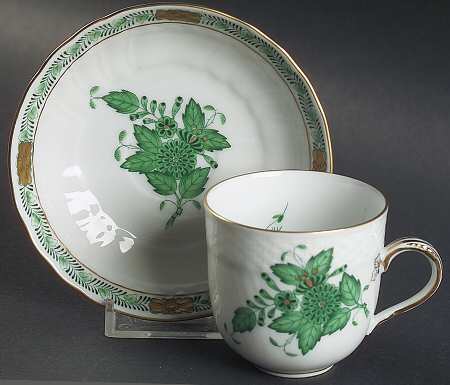 Chinese Bouquet Green (AV) Flat Demitasse Cup & Saucer Set