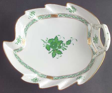 Chinese Bouquet Green (AV) Handled Leaf Dish by Herend
