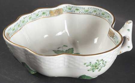 Chinese Bouquet Green (AV) Medium Leaf Dish by Herend