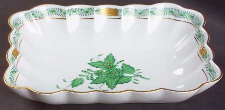Chinese Bouquet Green (AV) Oblong Nut Dish by Herend