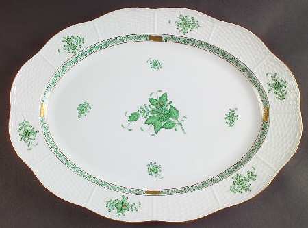 Chinese Bouquet Green (AV) 14" Oval Serving Platter