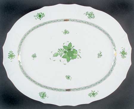 Chinese Bouquet Green (AV) 18" Oval Serving Platter by Herend