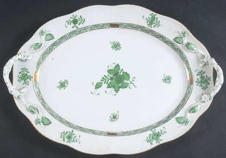 Chinese Bouquet Green (AV) 15" Oval Handled Platter
