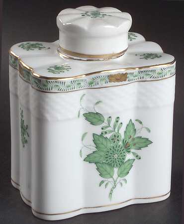 Chinese Bouquet Green (AV) Tea Caddy & Lid by Herend