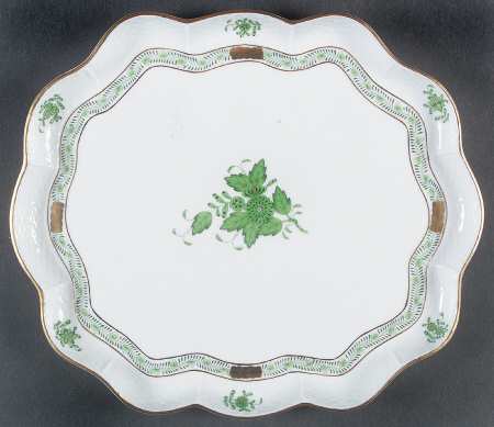 Chinese Bouquet Green (AV) Large Scalloped Tray