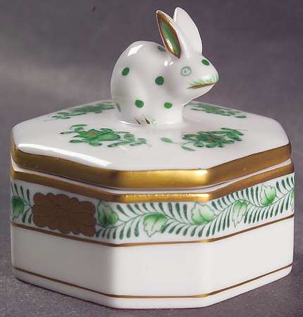 Chinese Bouquet Green (AV) Small Bunny Trinket Box with Lid