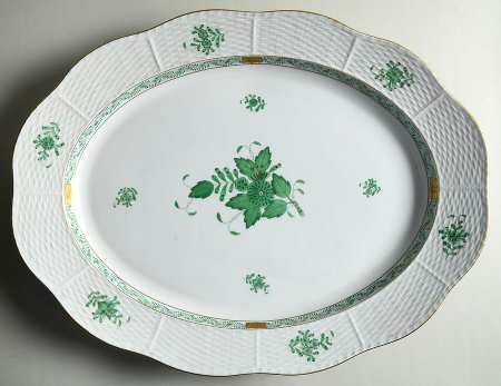 Chinese Bouquet Green (AV) 16" Oval Serving Platter
