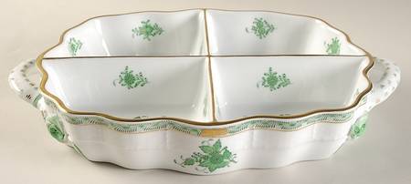 Chinese Bouquet Green (AV) 4 Part Handled Hors d'Oeuvre Dish