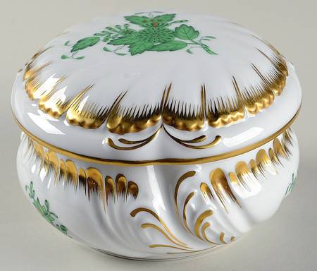 Chinese Bouquet Green (AV) 4" Round Bon Bon & Lid