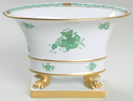 Chinese Bouquet Green (AV) 5" Oval Footed Urn