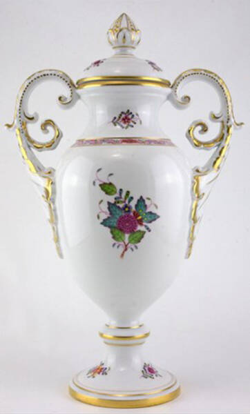 Chinese Bouquet Multicolor (AF) 12" Footed Covered Vase