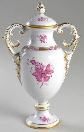 Chinese Bouquet Raspberry (AP) Footed Urn with Lid