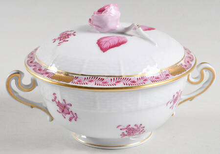 Chinese Bouquet Raspberry (AP) Cream Soup Bowl & Lid Set