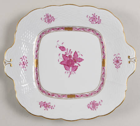 Chinese Bouquet Raspberry (AP) Square Handled Cake Plate