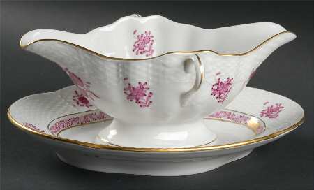 Chinese Bouquet Raspberry (AP) Gravy Boat with Attached Underplate