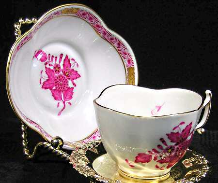 Chinese Bouquet Raspberry (AP) Footed Demitasse Cup & Saucer Set