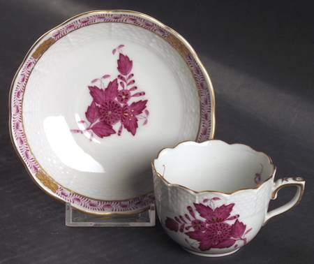 Chinese Bouquet Raspberry (AP) Flat Demitasse Cup & Saucer Set