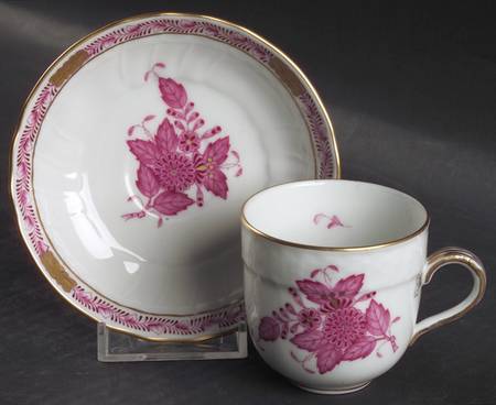 Chinese Bouquet Raspberry (AP) Flat Demitasse Cup & Saucer Set