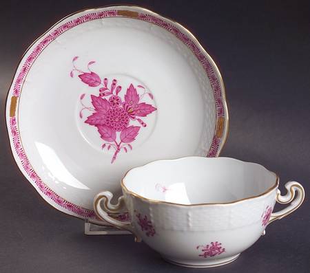 Chinese Bouquet Raspberry (AP) Flat Cream Soup Bowl & Saucer Set