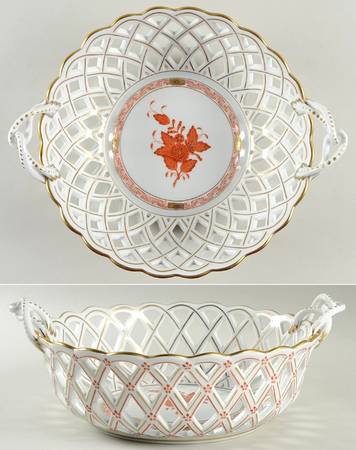 Chinese Bouquet Rust (AOG) 8" Round Open Weave Basket by Herend