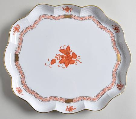 Chinese Bouquet Rust (AOG) Large Scalloped Tray by Herend