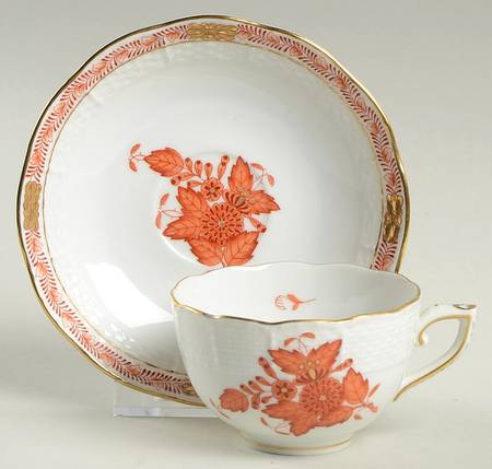 Chinese Bouquet Rust (AOG) Flat Demitasse Cup & Saucer Set