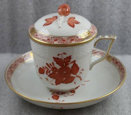 Chinese Bouquet Rust (AOG) Flat Cup & Saucer with Lid
